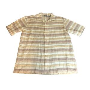 Elephant Shirt Adult Extra‎ Large Tan Cream Striped 100% Linen Button Up Mens